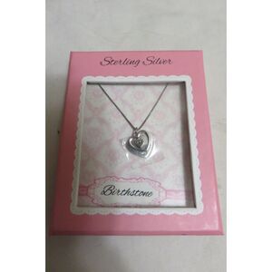 NIB YOUTH STERLING SILVER HEART BIRTHSTONE NECKLACE JANUARY, 14 INCH CHAIN